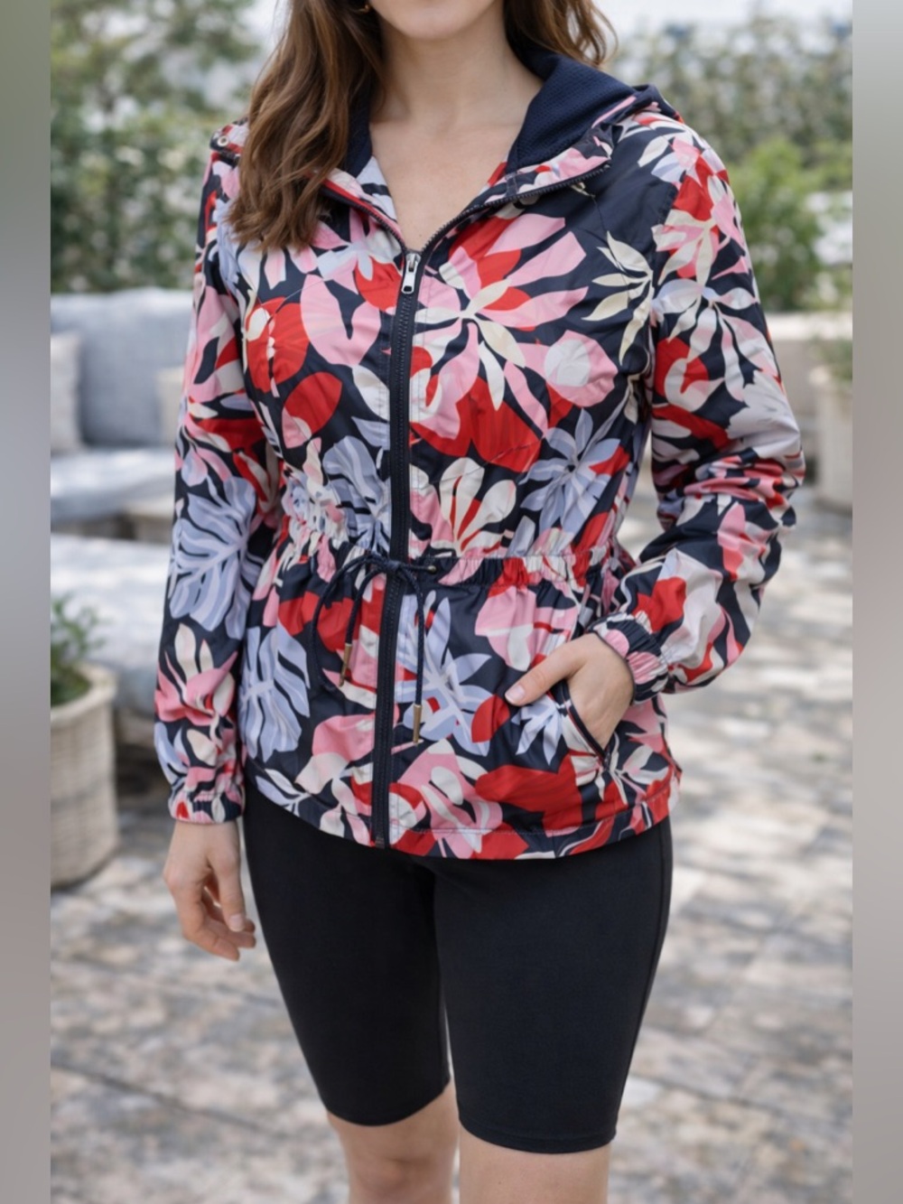 533 Tommy Hilfiger Floral Windbreaker Jacket Red Blue Pink Lightweight S Petite